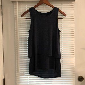 Draped blue top with collar beading